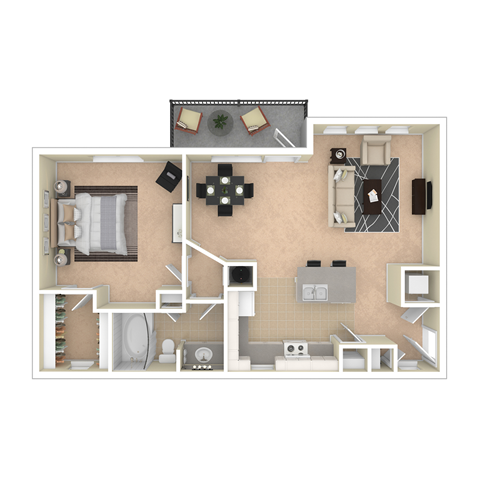 Floor plan for 1 bed, 1 bath, 800 sqft